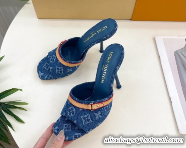 Duplicate Louis Vuitton 6AM Heel Slides Sandal 10cm in Monogram Denim Blue 2025 1ADIGZ 0422011