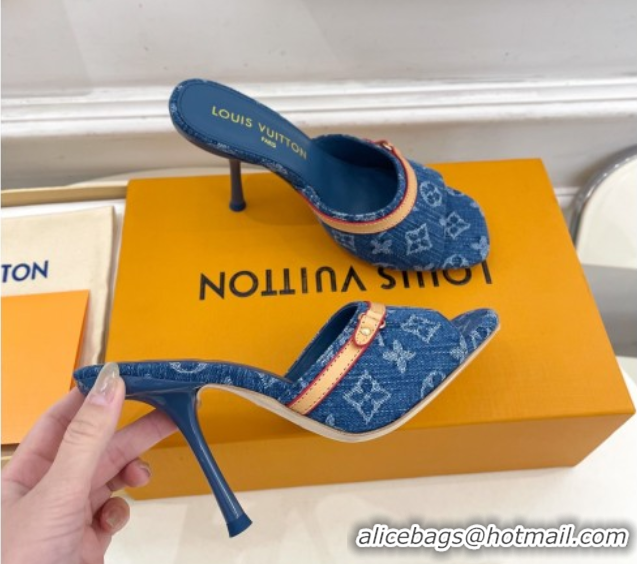 Duplicate Louis Vuitton 6AM Heel Slides Sandal 10cm in Monogram Denim Blue 2025 1ADIGZ 0422011