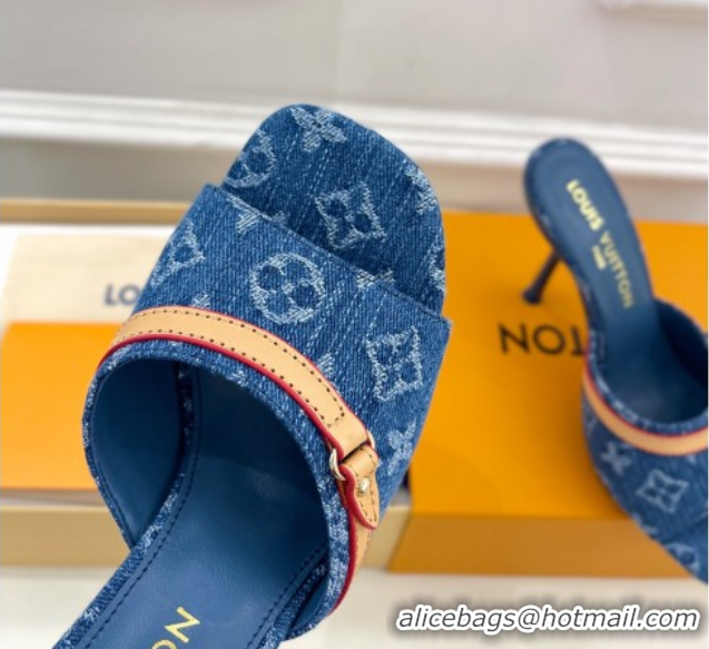 Duplicate Louis Vuitton 6AM Heel Slides Sandal 10cm in Monogram Denim Blue 2025 1ADIGZ 0422011