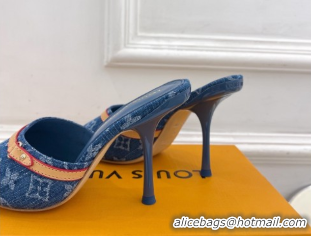 Duplicate Louis Vuitton 6AM Heel Slides Sandal 10cm in Monogram Denim Blue 2025 1ADIGZ 0422011