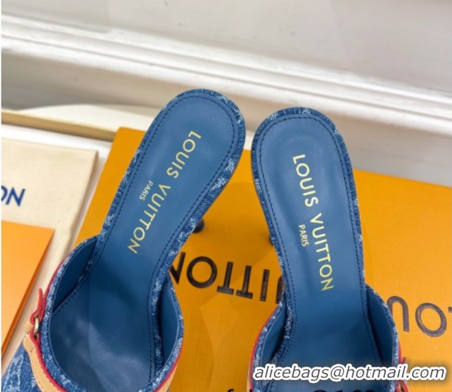 Duplicate Louis Vuitton 6AM Heel Slides Sandal 10cm in Monogram Denim Blue 2025 1ADIGZ 0422011