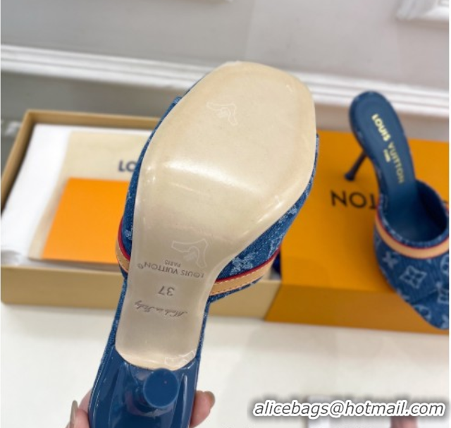 Duplicate Louis Vuitton 6AM Heel Slides Sandal 10cm in Monogram Denim Blue 2025 1ADIGZ 0422011