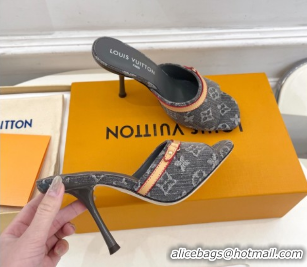 Stylish Louis Vuitton 6AM Heel Slides Sandal 10cm in Monogram Denim Grey 2025 1ADIGZ 0422012
