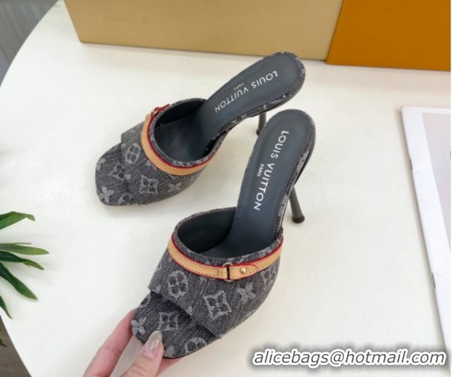 Stylish Louis Vuitton 6AM Heel Slides Sandal 10cm in Monogram Denim Grey 2025 1ADIGZ 0422012