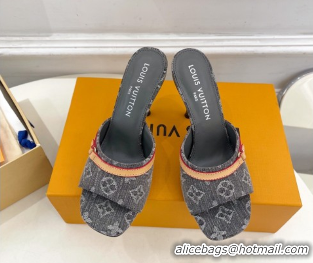 Stylish Louis Vuitton 6AM Heel Slides Sandal 10cm in Monogram Denim Grey 2025 1ADIGZ 0422012