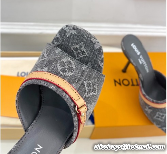 Stylish Louis Vuitton 6AM Heel Slides Sandal 10cm in Monogram Denim Grey 2025 1ADIGZ 0422012
