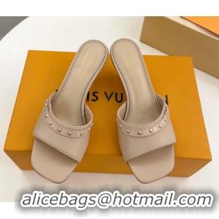 Grade Quality Louis Vuitton 6AM Heel Slides Sandal 5.5cm in Calf Leather Beige 0422016