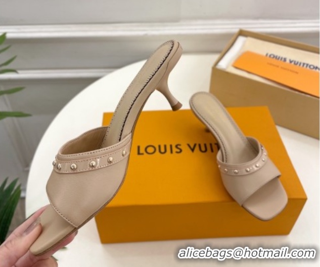 Grade Quality Louis Vuitton 6AM Heel Slides Sandal 5.5cm in Calf Leather Beige 0422016