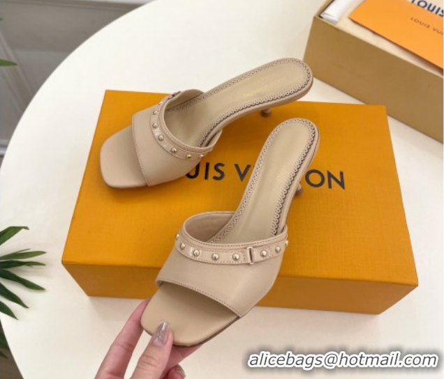 Grade Quality Louis Vuitton 6AM Heel Slides Sandal 5.5cm in Calf Leather Beige 0422016