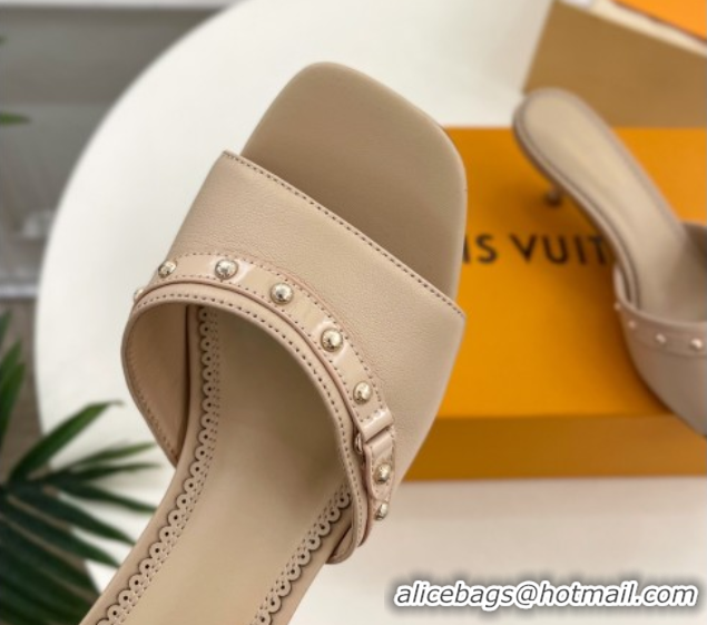 Grade Quality Louis Vuitton 6AM Heel Slides Sandal 5.5cm in Calf Leather Beige 0422016