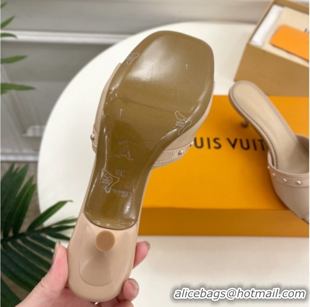 Grade Quality Louis Vuitton 6AM Heel Slides Sandal 5.5cm in Calf Leather Beige 0422016