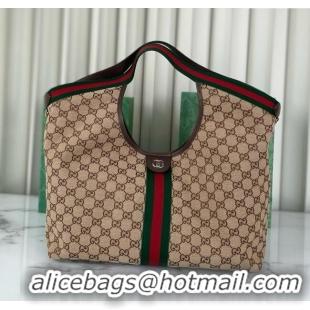 Top Grade Gucci Giglio Large Tote Bag in Beige and GG Canvas 853971 Dark Brown 2025