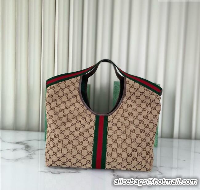 Top Grade Gucci Giglio Large Tote Bag in Beige and GG Canvas 853971 Dark Brown 2025