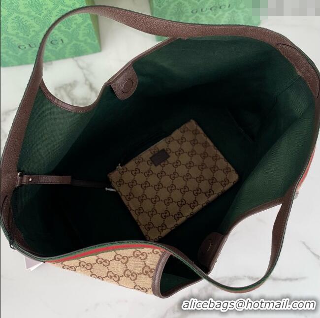 Top Grade Gucci Giglio Large Tote Bag in Beige and GG Canvas 853971 Dark Brown 2025