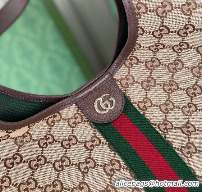 Top Grade Gucci Giglio Large Tote Bag in Beige and GG Canvas 853971 Dark Brown 2025