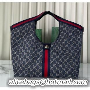 Best Product Gucci Giglio Large Tote Bag in GG Denim 853971 Blue/White 2025