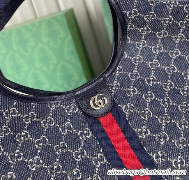 Best Product Gucci Giglio Large Tote Bag in GG Denim 853971 Blue/White 2025