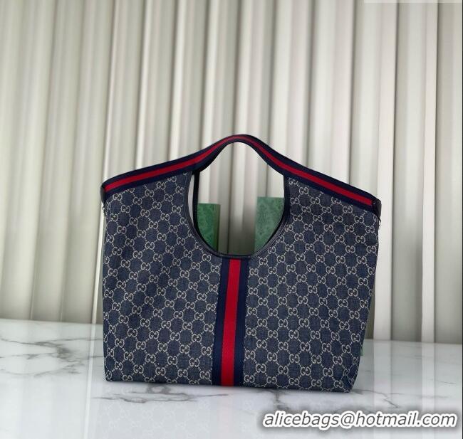 Best Product Gucci Giglio Large Tote Bag in GG Denim 853971 Blue/White 2025