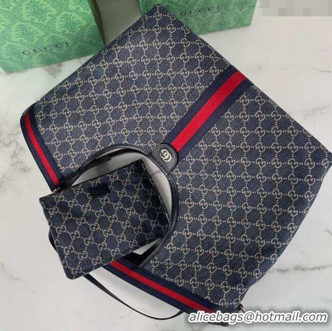 Best Product Gucci Giglio Large Tote Bag in GG Denim 853971 Blue/White 2025