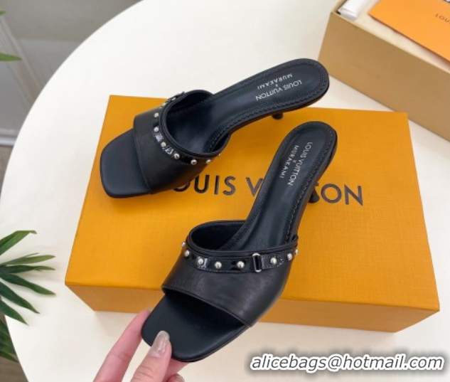 Luxurious Louis Vuitton 6AM Heel Slides Sandal 5.5cm in Calf Leather Black 0422018