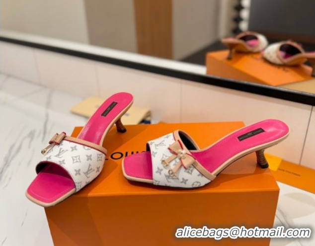 Expensive Louis Vuitton Heel Slides Sandal 5cm in Monogram Canvas White/Pink 0422023