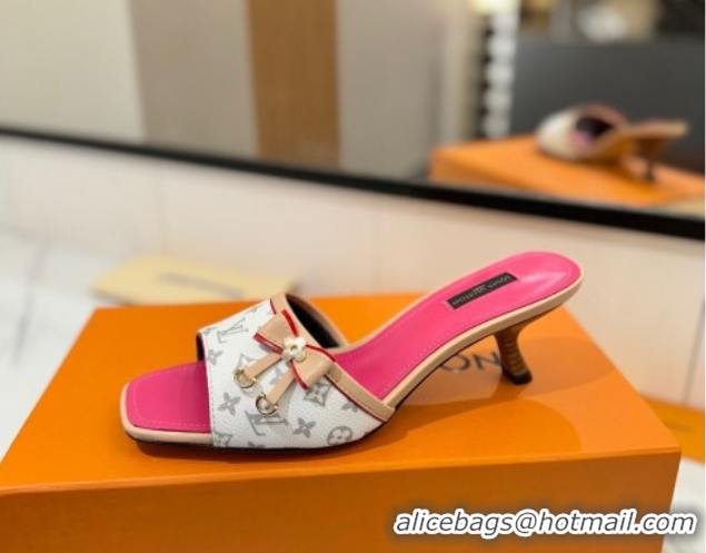Expensive Louis Vuitton Heel Slides Sandal 5cm in Monogram Canvas White/Pink 0422023