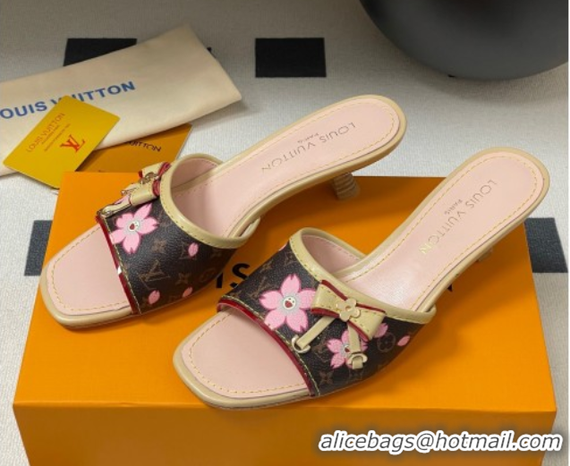 Popular Style Louis Vuitton LV x TM Heel Slides Sandal 3cm in Cherry Bloom Print Monogram Canvas 0422028