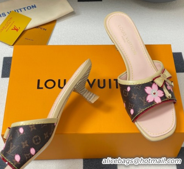 Popular Style Louis Vuitton LV x TM Heel Slides Sandal 3cm in Cherry Bloom Print Monogram Canvas 0422028