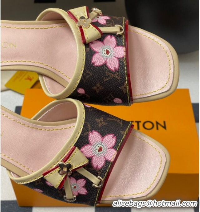 Popular Style Louis Vuitton LV x TM Heel Slides Sandal 3cm in Cherry Bloom Print Monogram Canvas 0422028