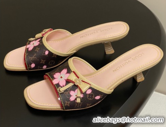 Popular Style Louis Vuitton LV x TM Heel Slides Sandal 3cm in Cherry Bloom Print Monogram Canvas 0422028
