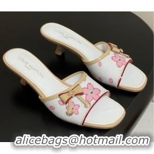 Durable Louis Vuitton LV x TM Heel Slides Sandal 3cm in Cherry Bloom Print Leather White 0422029