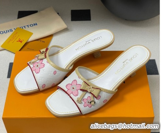 Durable Louis Vuitton LV x TM Heel Slides Sandal 3cm in Cherry Bloom Print Leather White 0422029
