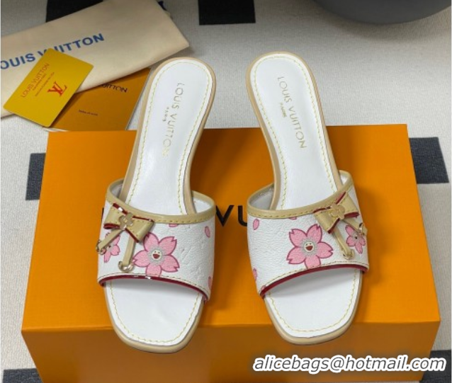 Durable Louis Vuitton LV x TM Heel Slides Sandal 3cm in Cherry Bloom Print Leather White 0422029