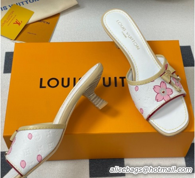Durable Louis Vuitton LV x TM Heel Slides Sandal 3cm in Cherry Bloom Print Leather White 0422029