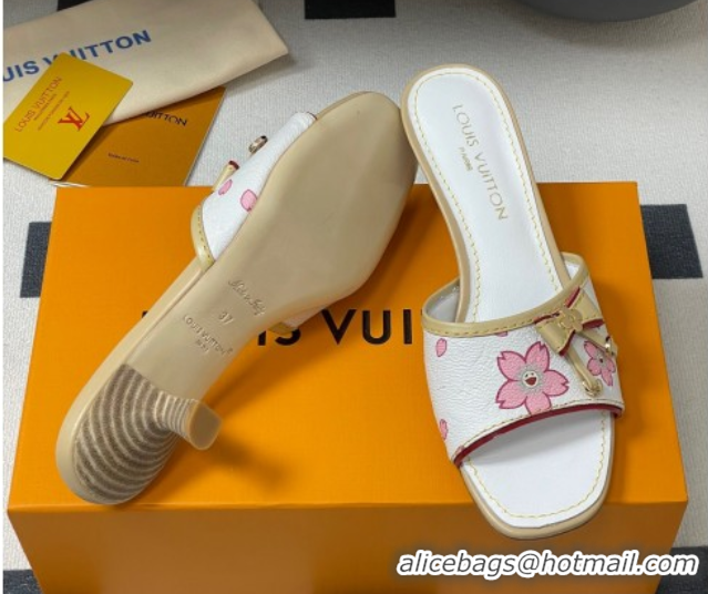 Durable Louis Vuitton LV x TM Heel Slides Sandal 3cm in Cherry Bloom Print Leather White 0422029