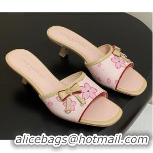 Good Looking Louis Vuitton LV x TM Heel Slides Sandal 3cm in Cherry Bloom Print Leather Pink 0422030
