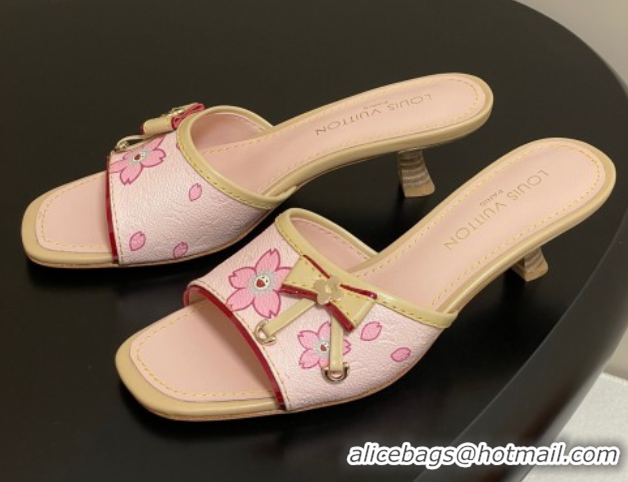 Good Looking Louis Vuitton LV x TM Heel Slides Sandal 3cm in Cherry Bloom Print Leather Pink 0422030