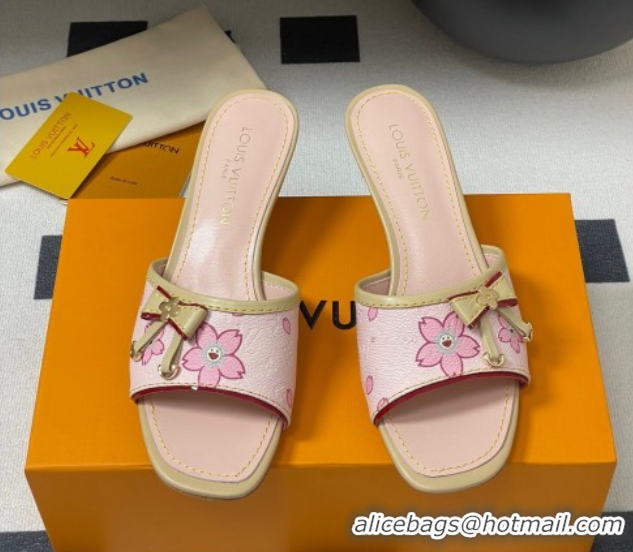 Good Looking Louis Vuitton LV x TM Heel Slides Sandal 3cm in Cherry Bloom Print Leather Pink 0422030