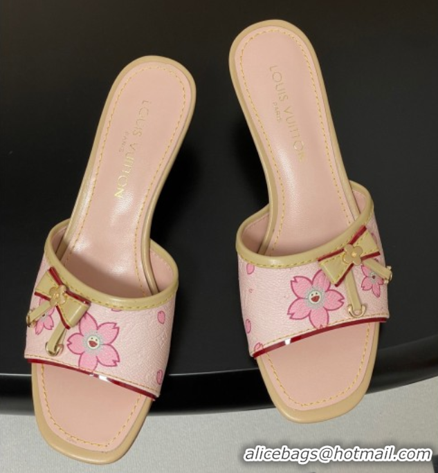 Good Looking Louis Vuitton LV x TM Heel Slides Sandal 3cm in Cherry Bloom Print Leather Pink 0422030