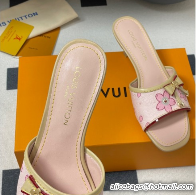 Good Looking Louis Vuitton LV x TM Heel Slides Sandal 3cm in Cherry Bloom Print Leather Pink 0422030