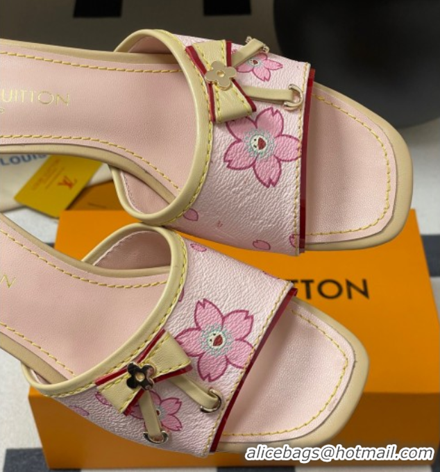 Good Looking Louis Vuitton LV x TM Heel Slides Sandal 3cm in Cherry Bloom Print Leather Pink 0422030