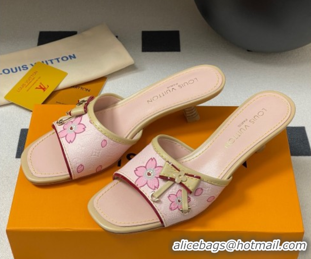 Good Looking Louis Vuitton LV x TM Heel Slides Sandal 3cm in Cherry Bloom Print Leather Pink 0422030