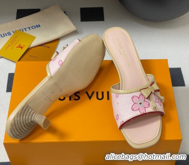 Good Looking Louis Vuitton LV x TM Heel Slides Sandal 3cm in Cherry Bloom Print Leather Pink 0422030