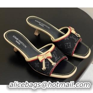 Buy Luxury Louis Vuitton Heel Slides Sandal 3cm in Monogram Denim Black 2025 LV042201