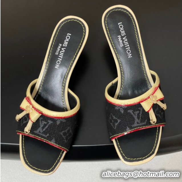 Buy Luxury Louis Vuitton Heel Slides Sandal 3cm in Monogram Denim Black 2025 LV042201