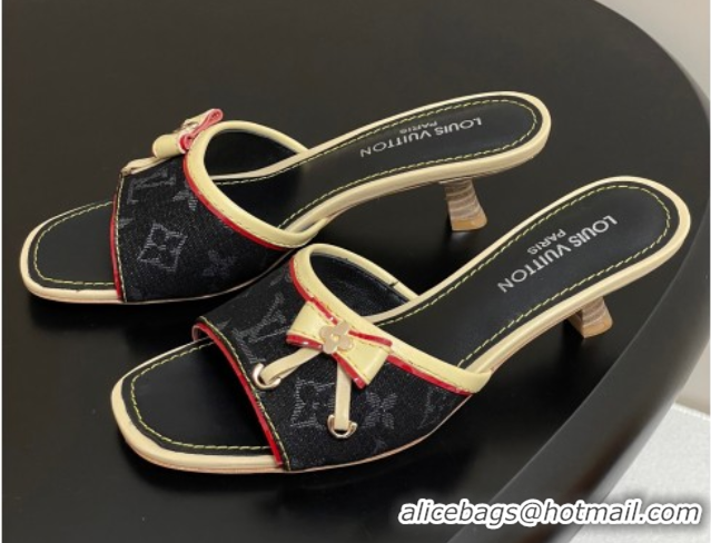 Buy Luxury Louis Vuitton Heel Slides Sandal 3cm in Monogram Denim Black 2025 LV042201