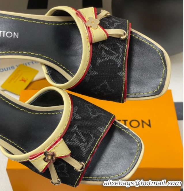 Buy Luxury Louis Vuitton Heel Slides Sandal 3cm in Monogram Denim Black 2025 LV042201