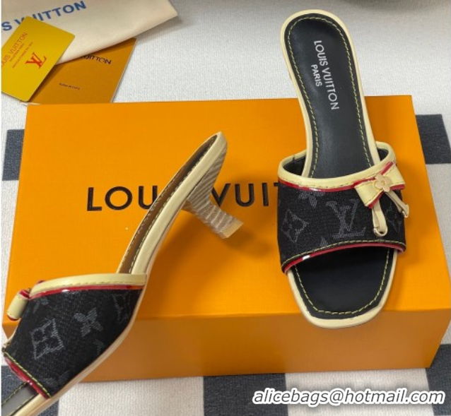 Buy Luxury Louis Vuitton Heel Slides Sandal 3cm in Monogram Denim Black 2025 LV042201