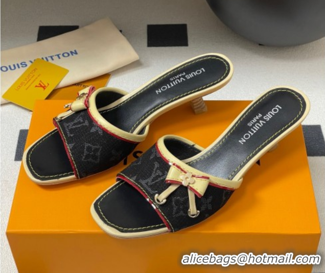 Buy Luxury Louis Vuitton Heel Slides Sandal 3cm in Monogram Denim Black 2025 LV042201