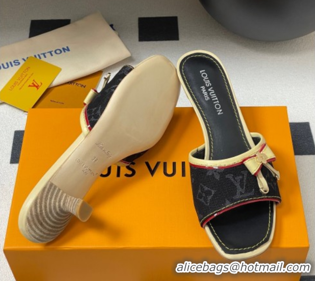 Buy Luxury Louis Vuitton Heel Slides Sandal 3cm in Monogram Denim Black 2025 LV042201